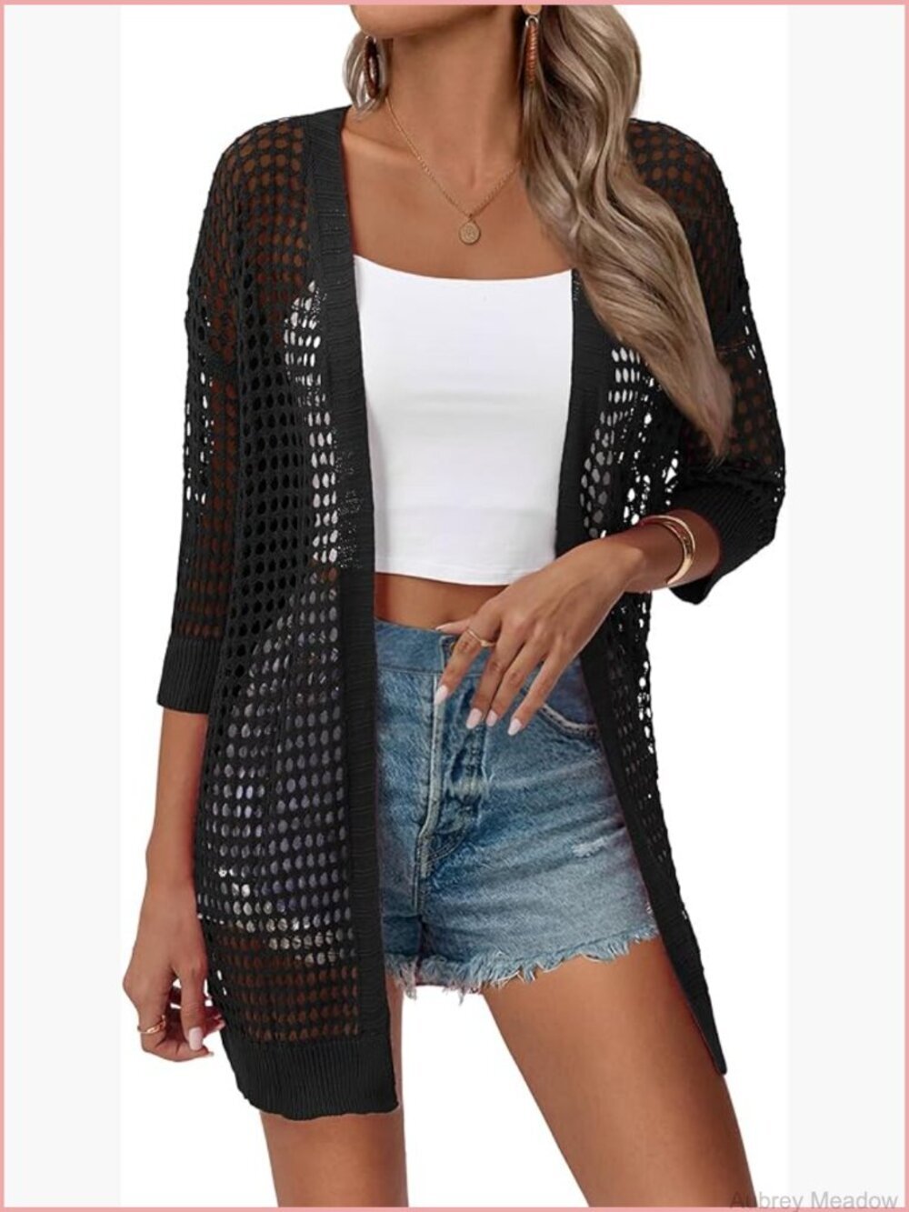 Crochet Lightweight Cardigan Short Sleeve Boho Kimono Open Front Oversized